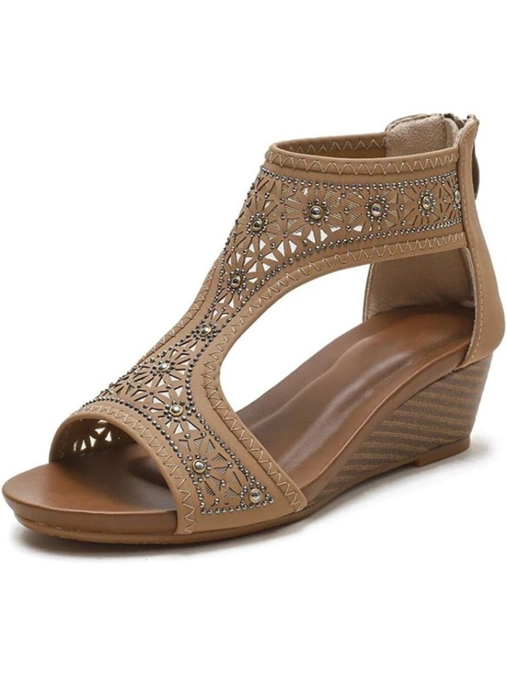 Women's Brown Slide Wedge Sandal Open Toe High Heel Zipper Back Platform Shoes